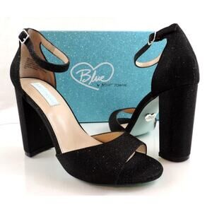 Blue Betsey Johnson Carley Ankle Strap Block Heels Dress Sandals Black